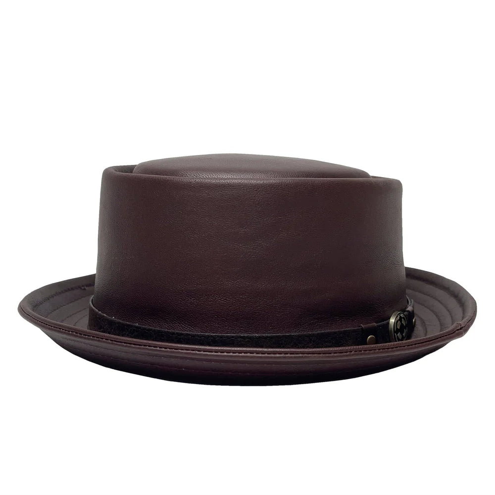 Black leather pork pie hat deals